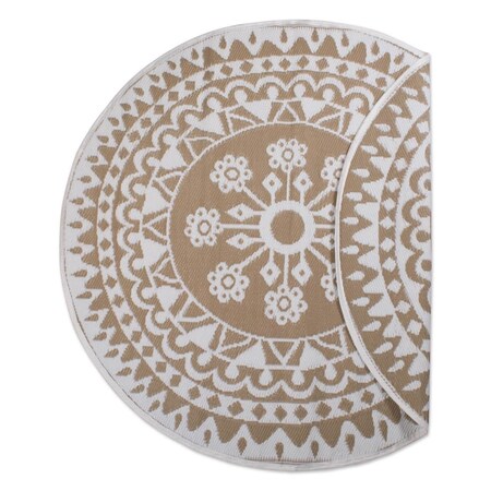 Made4Mansions 5 ft. Taupe Floral Outdoor Round Rug MA2567543